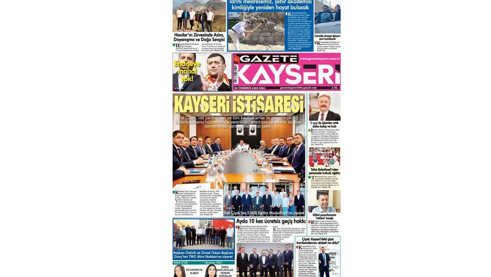 Kayseri gazeteleri 22 Temmuz Salı gündemi – İşte öne çıkan manşetler!