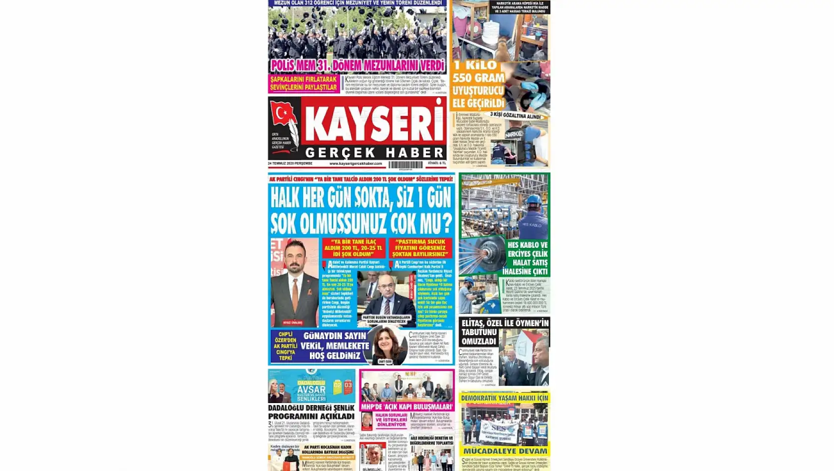 İşte Kayseri Gazetelerinde 24 Temmuz Perşembe gündemi…