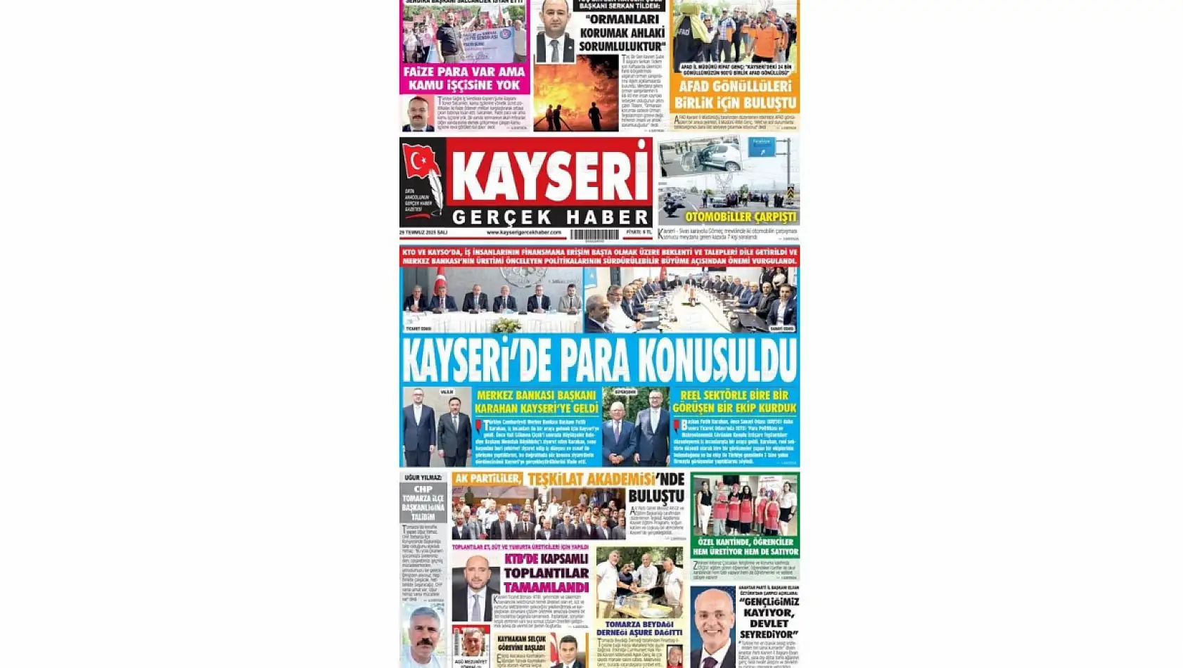 İşte Kayseri Gazetelerinde 29 Temmuz Salı gündemi…