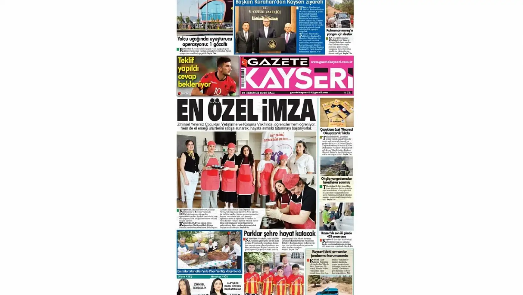 İşte Kayseri Gazetelerinde 29 Temmuz Salı gündemi…