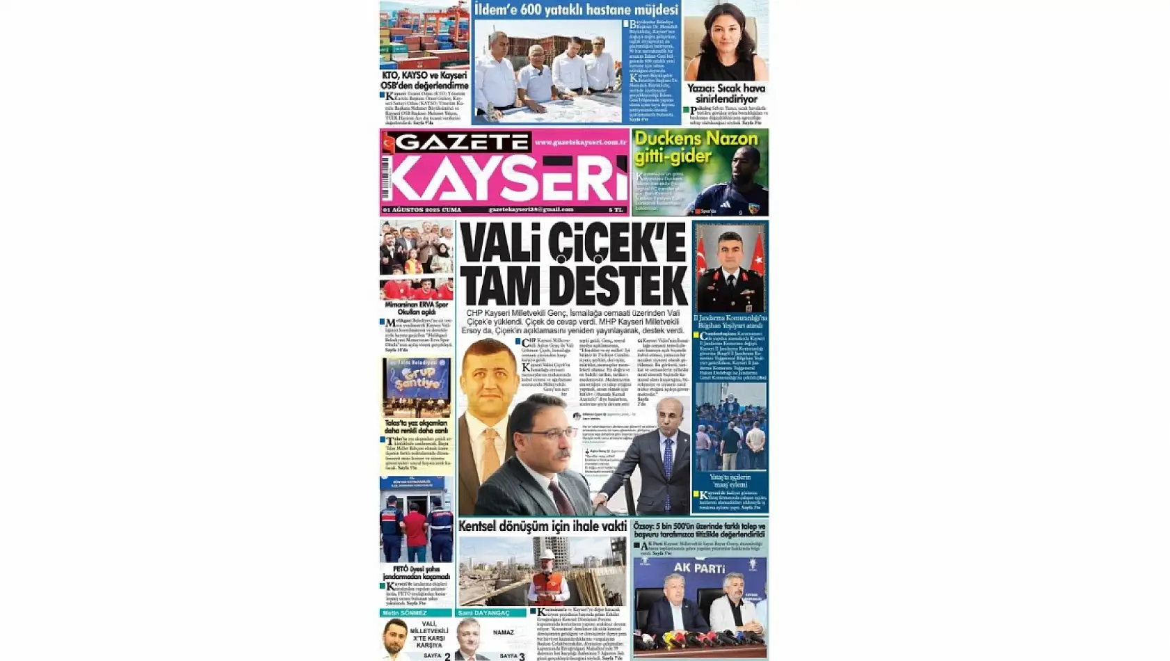 İşte Kayseri Gazetelerinde 1 Ağustos Cuma gündemi…