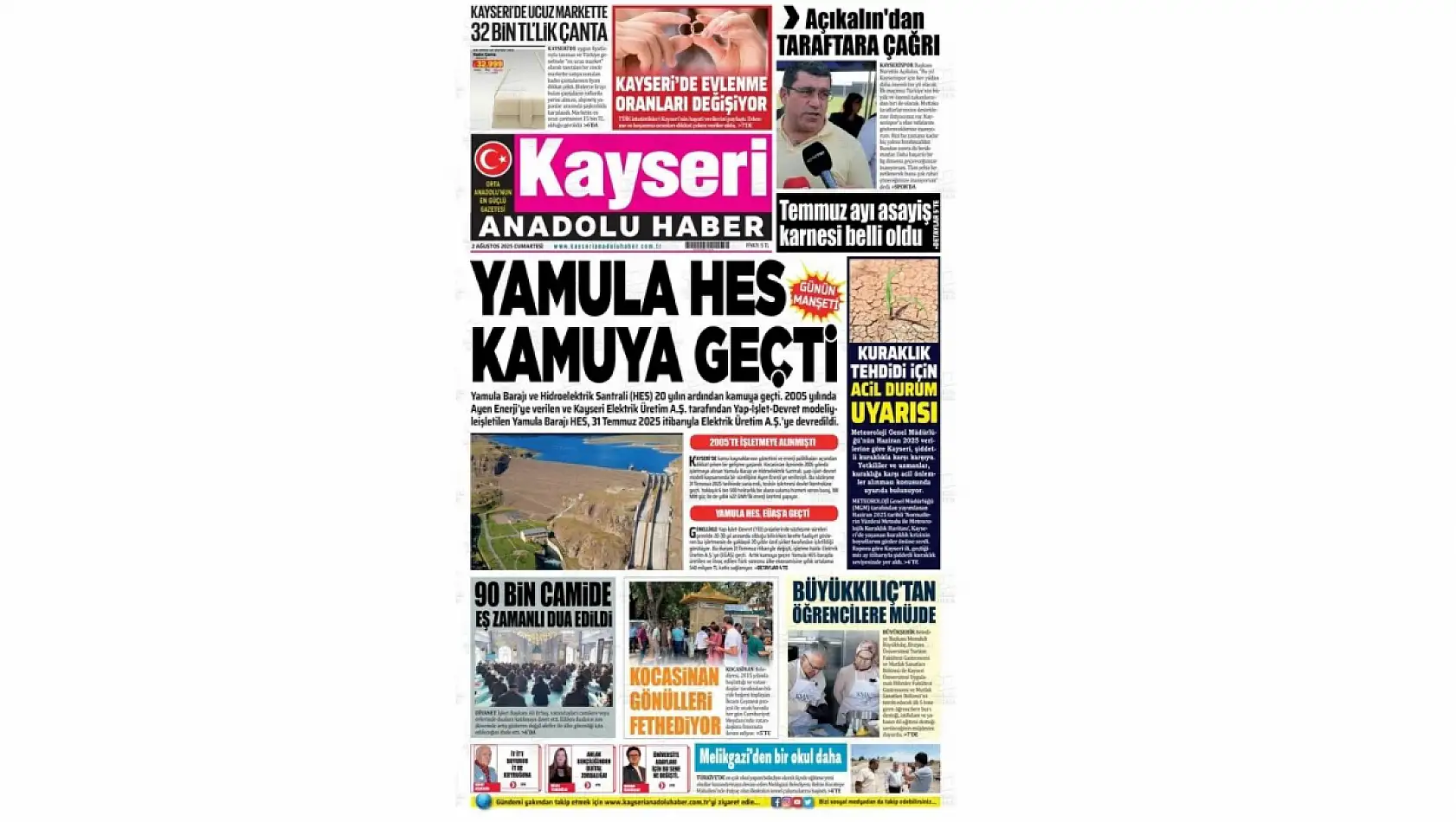 Kayseri gazeteleri 2 Ağustos Cumartesi gündemi – İşte öne çıkan manşetler!