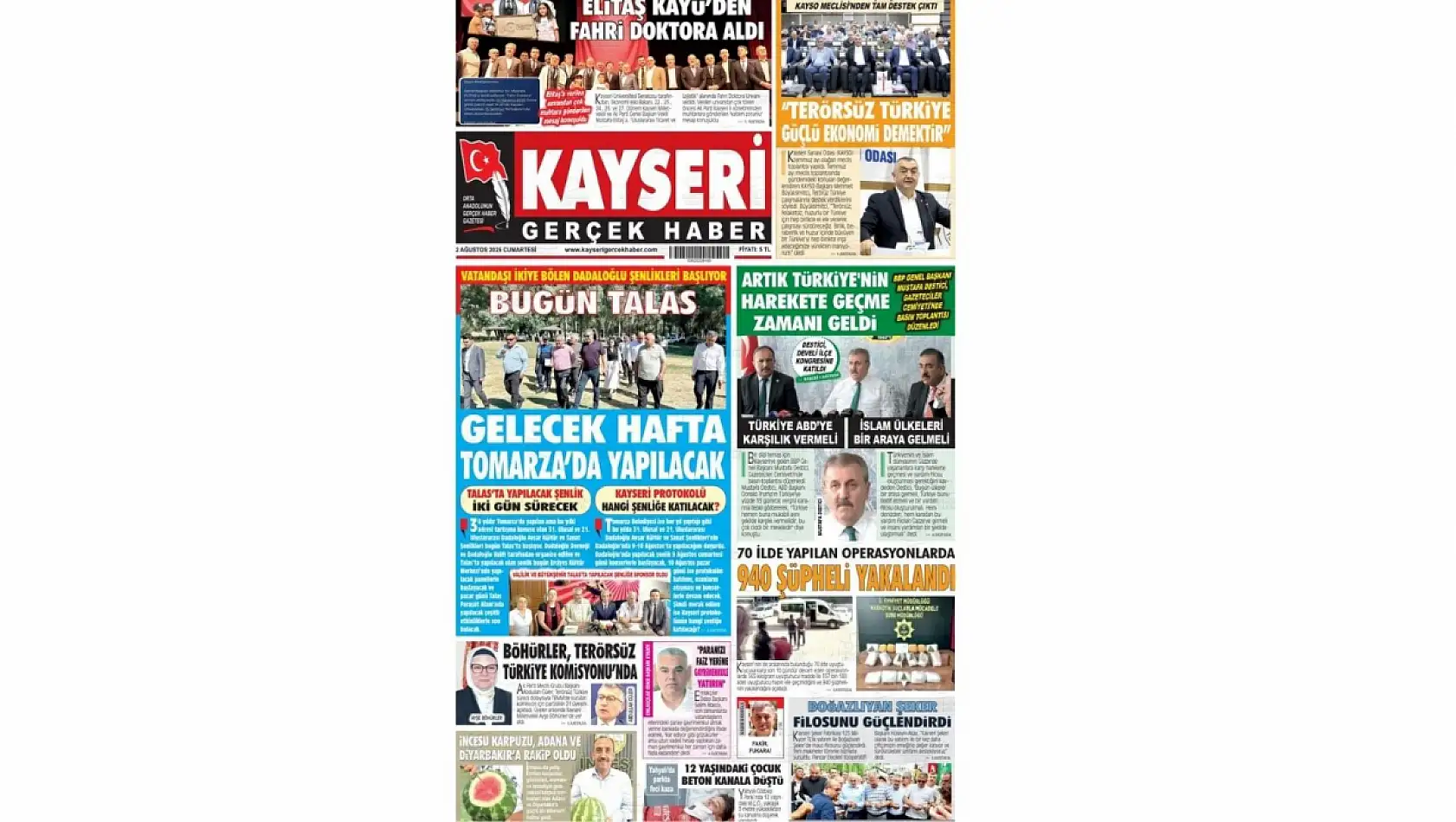 Kayseri gazeteleri 2 Ağustos Cumartesi gündemi – İşte öne çıkan manşetler!
