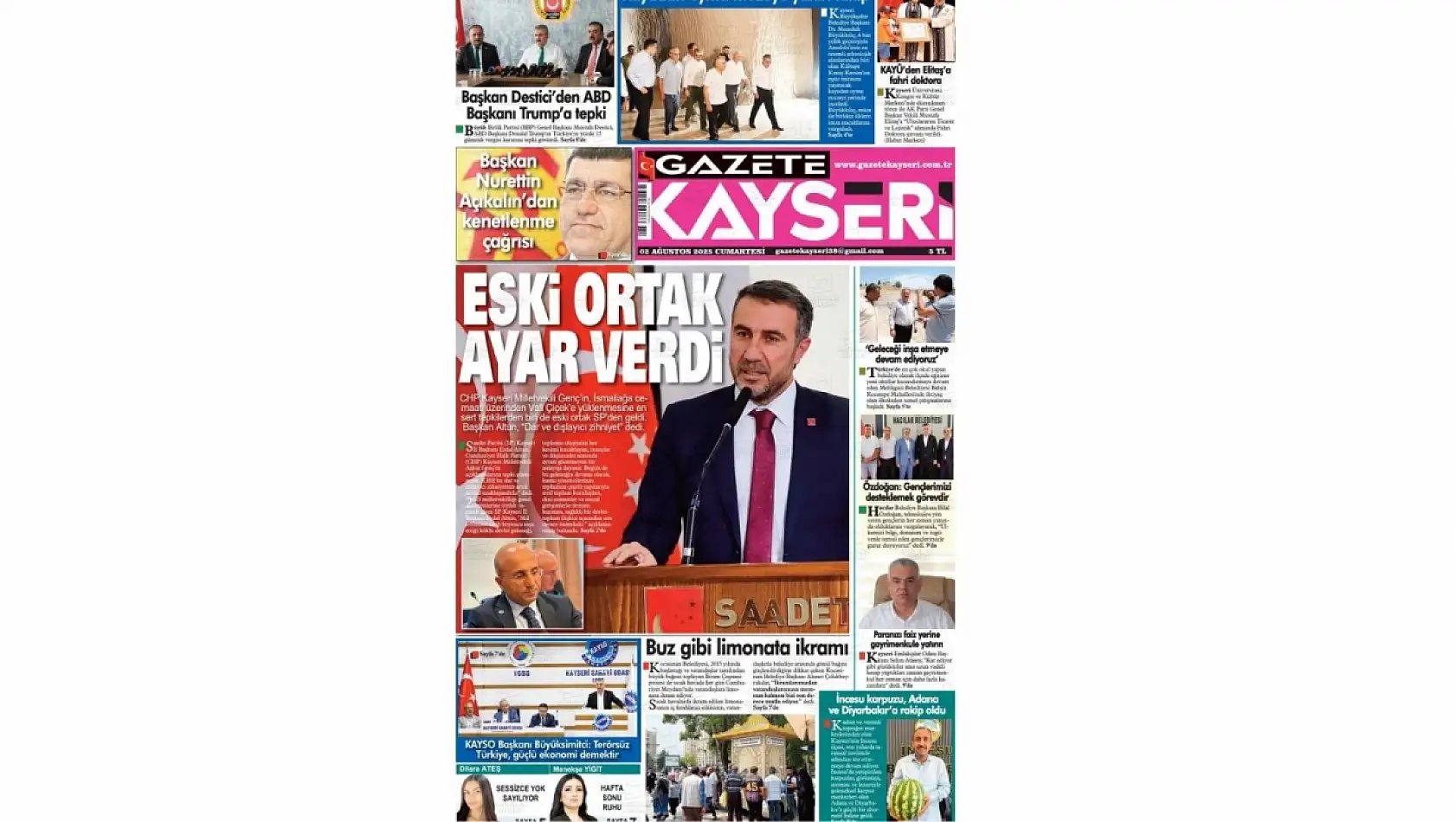 Kayseri gazeteleri 2 Ağustos Cumartesi gündemi – İşte öne çıkan manşetler!