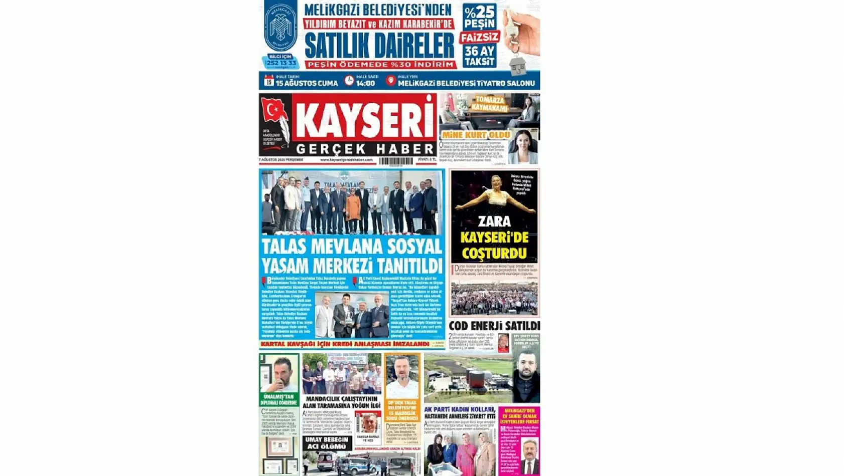 Kayseri Gazetelerinde 7 Ağustos Perşembe gündemi –  Kaza, Üvey evlat, Talas...