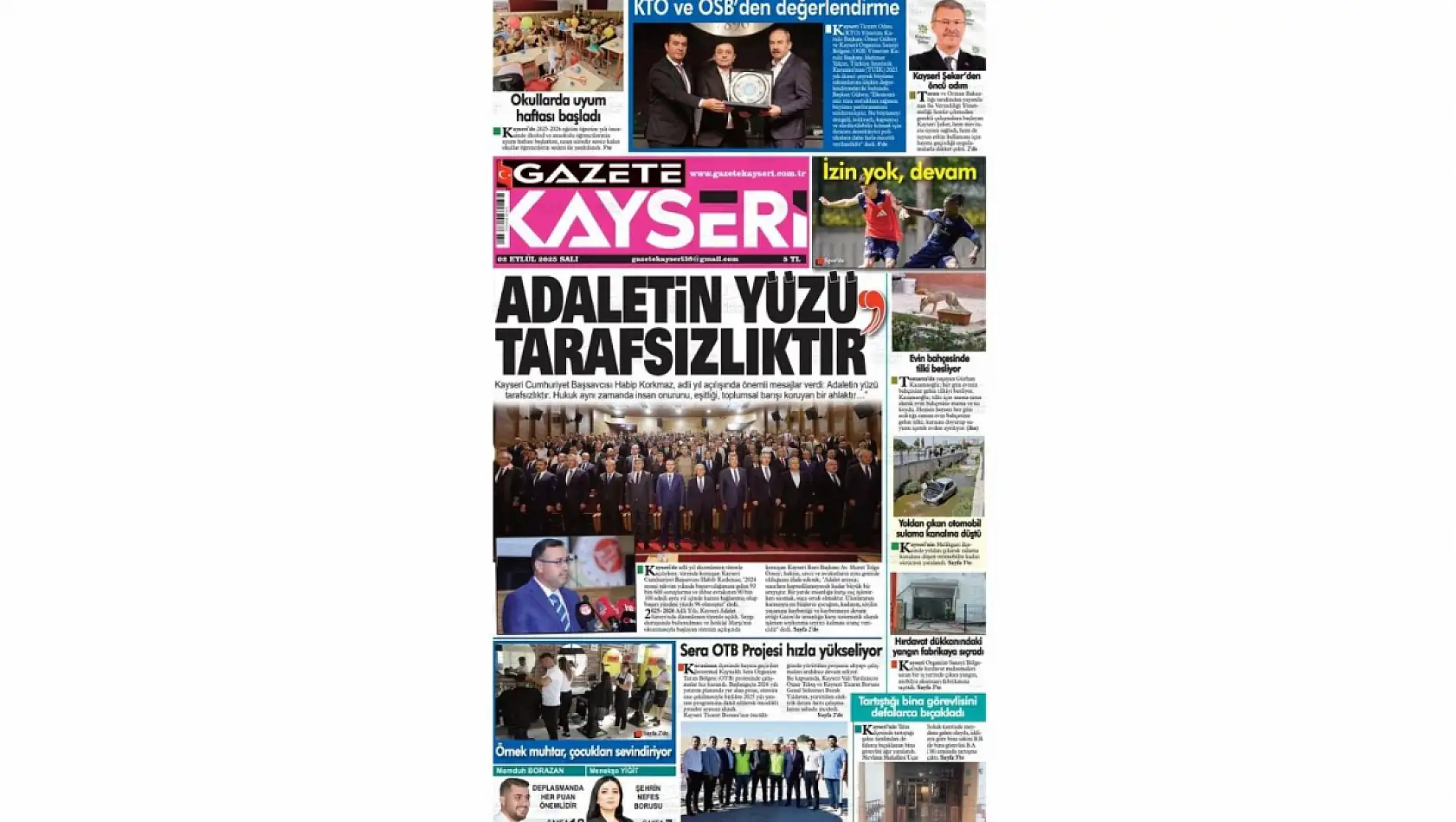 Kayseri Gazetelerinde 2 Eylül Salı gündemi – Adli yıl açılışı ve kuraklık…