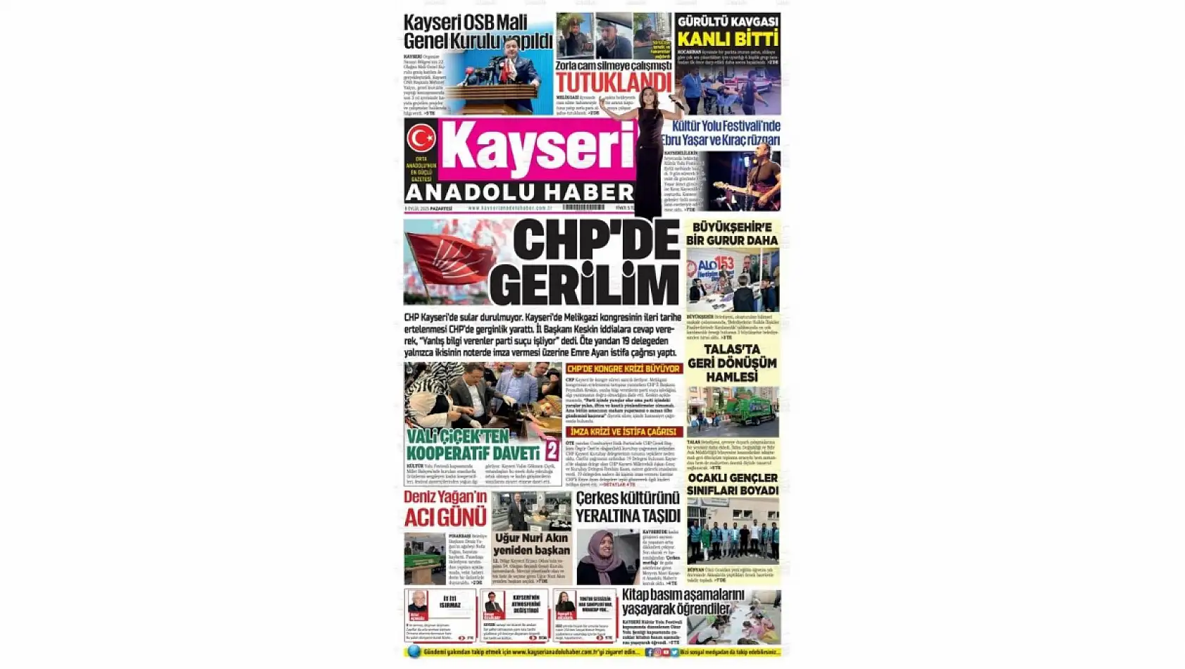 Kayseri Gazetelerinde 8 Eylül Pazartesi gündemi – CHP ve Kayseri OSB...
