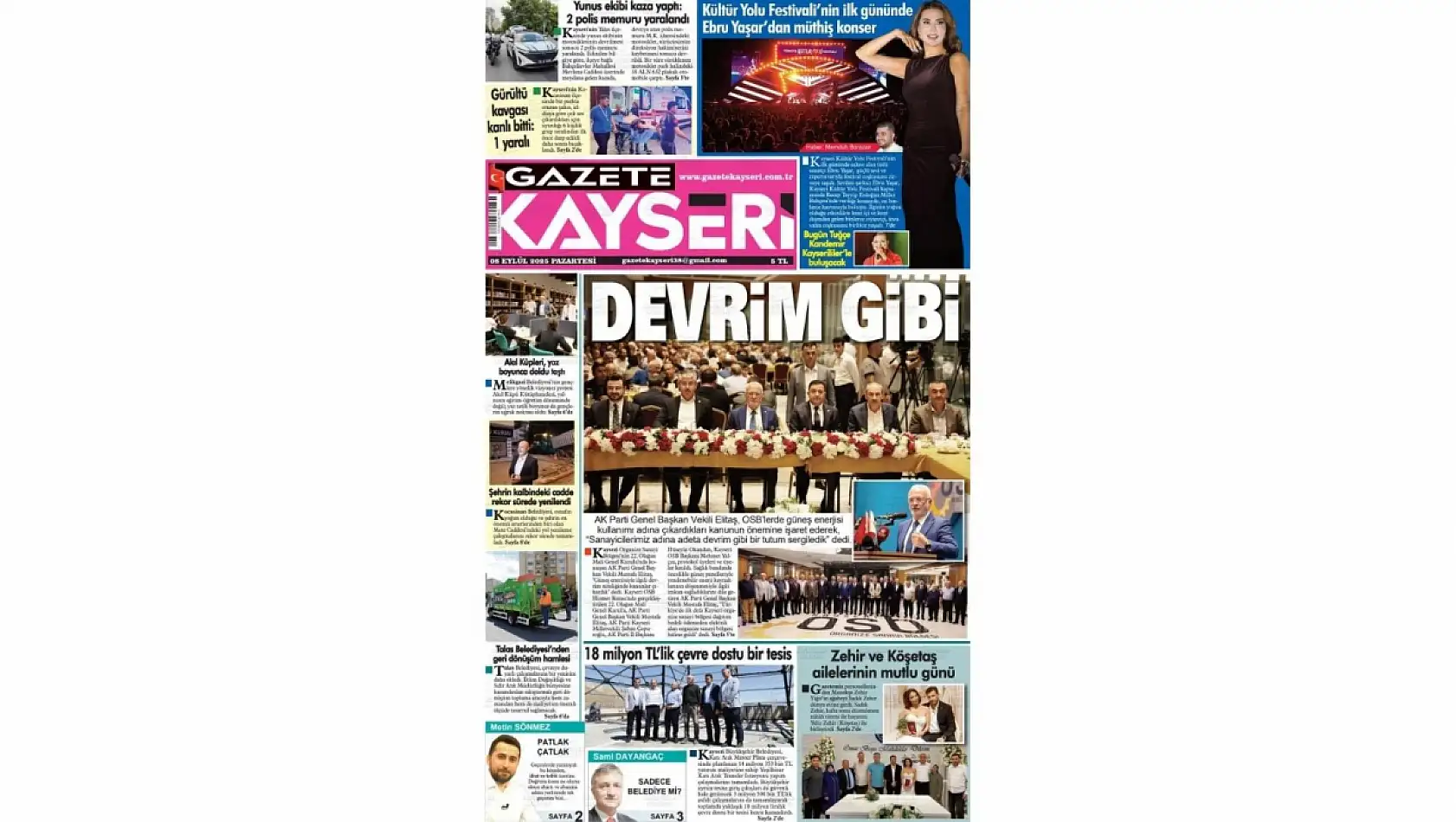 Kayseri Gazetelerinde 8 Eylül Pazartesi gündemi – CHP ve Kayseri OSB...
