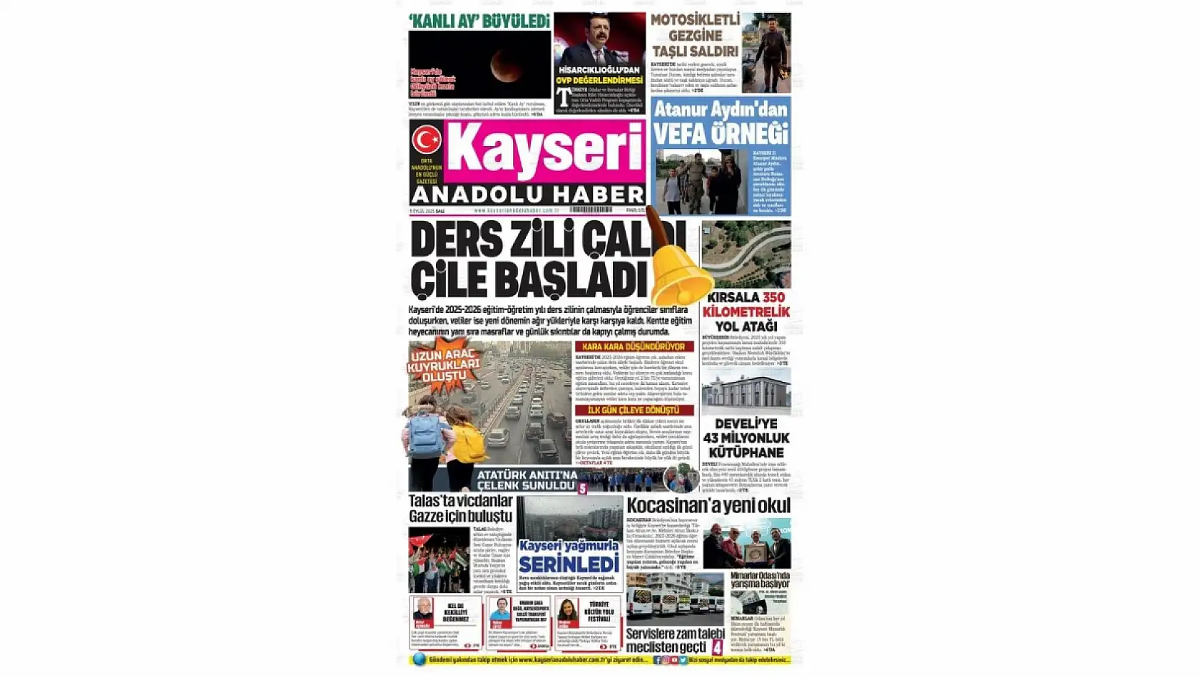 Kayseri gazeteleri 9 Eylül sabahına hangi manşetlerle çıktı?