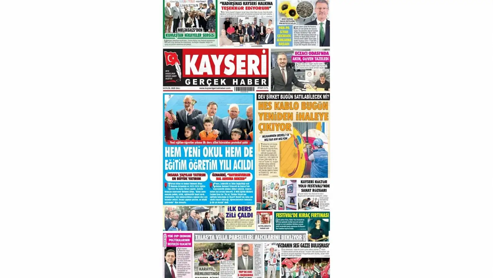 Kayseri gazeteleri 9 Eylül sabahına hangi manşetlerle çıktı?