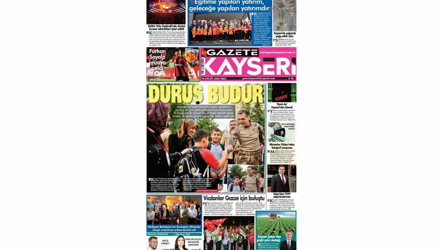 Kayseri gazeteleri 9 Eylül sabahına hangi manşetlerle çıktı?