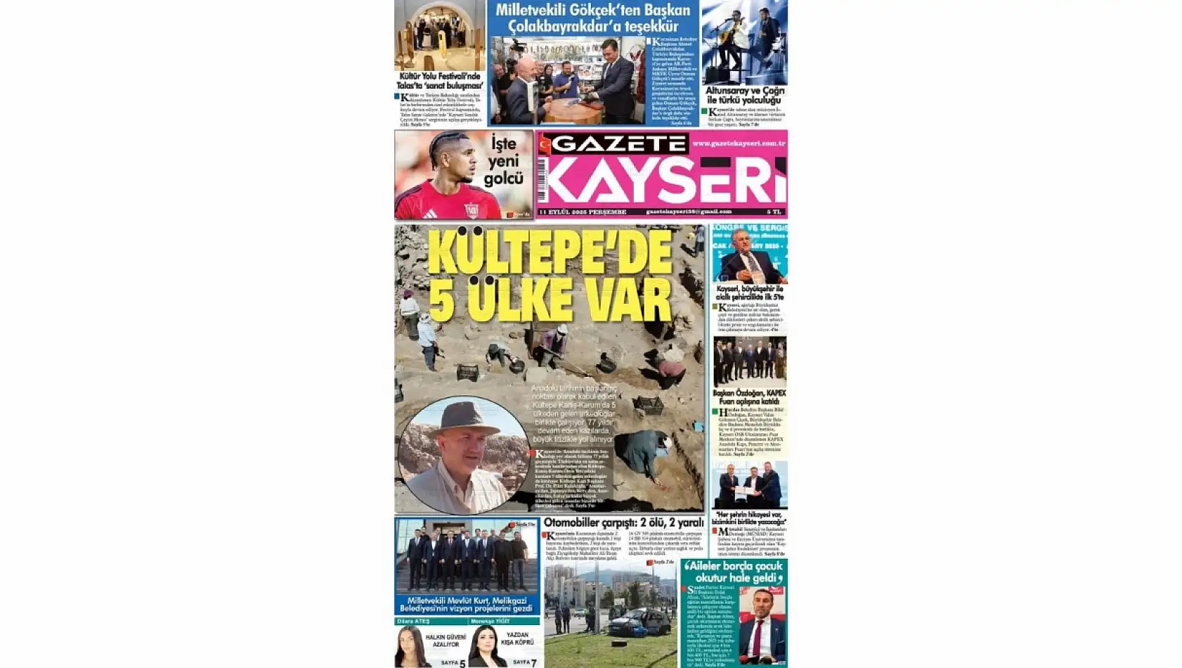 Kayseri Gazetelerinde 11 Eylül Perşembe gündemi – Proje, Kültepe ve Kayserispor...