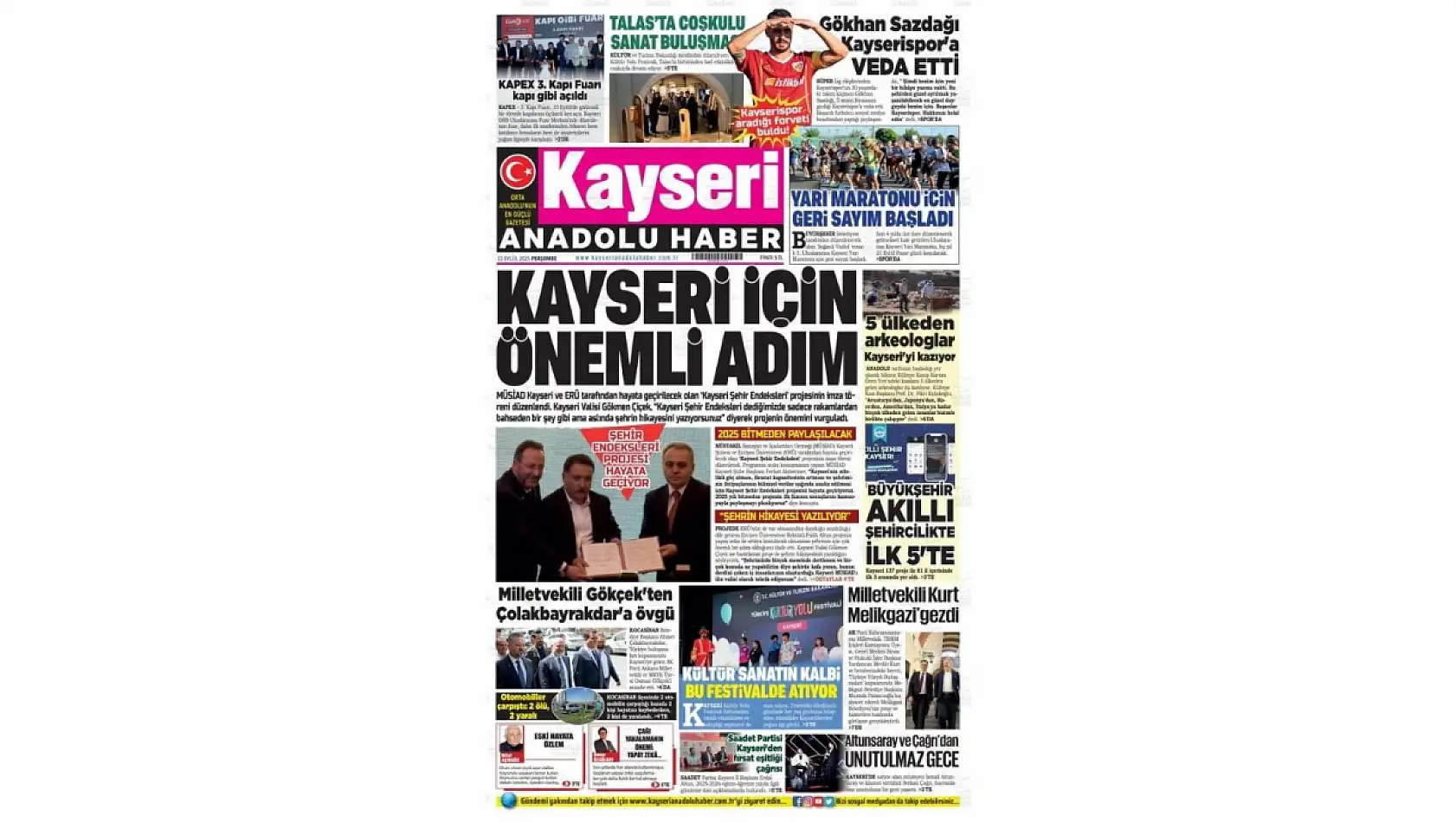 Kayseri Gazetelerinde 11 Eylül Perşembe gündemi – Proje, Kültepe ve Kayserispor...