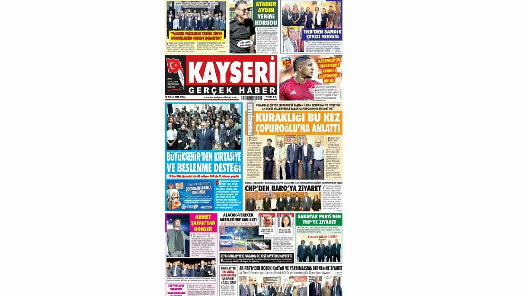 Kayseri gazeteleri 12 Eylül Cuma gündemi – İşte öne çıkan manşetler!