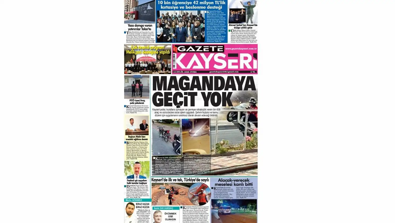 Kayseri gazeteleri 12 Eylül Cuma gündemi – İşte öne çıkan manşetler!