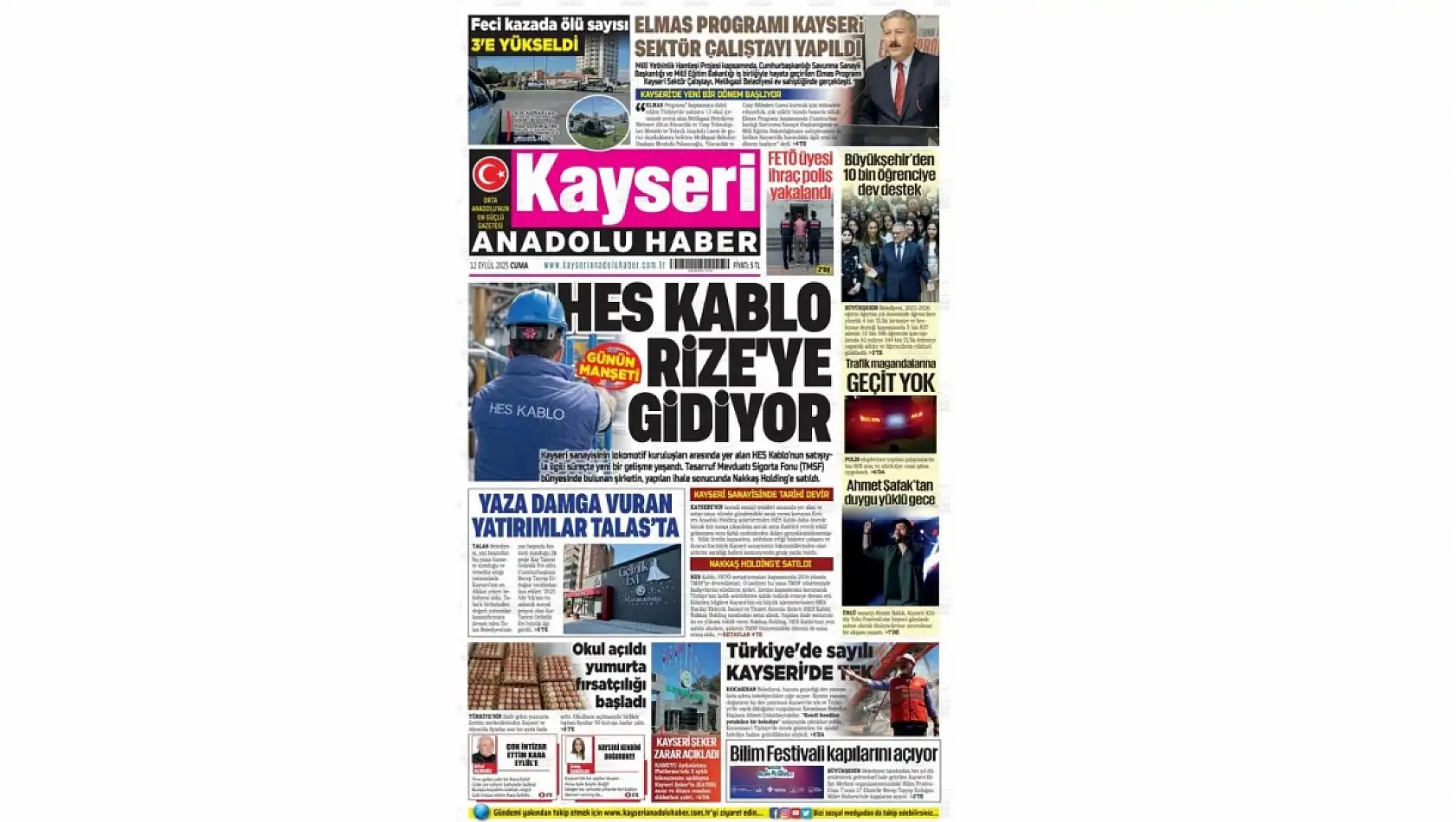 Kayseri gazeteleri 12 Eylül Cuma gündemi – İşte öne çıkan manşetler!