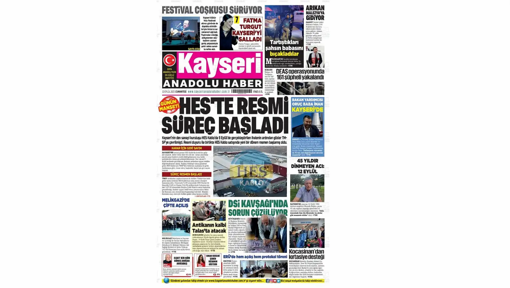 Kayseri gazeteleri 13 Eylül sabahına hangi manşetlerle çıktı?