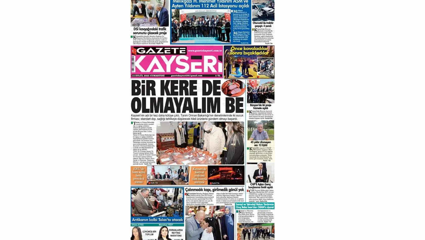 Kayseri gazeteleri 13 Eylül sabahına hangi manşetlerle çıktı?