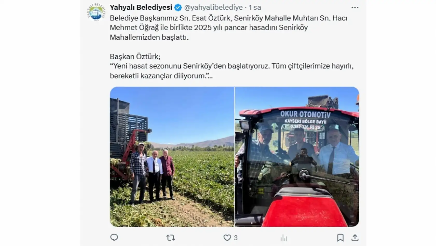 Kayseri'de sosyal medya hesaplarında 15 Eylül Pazartesi günü neler paylaşıldı?