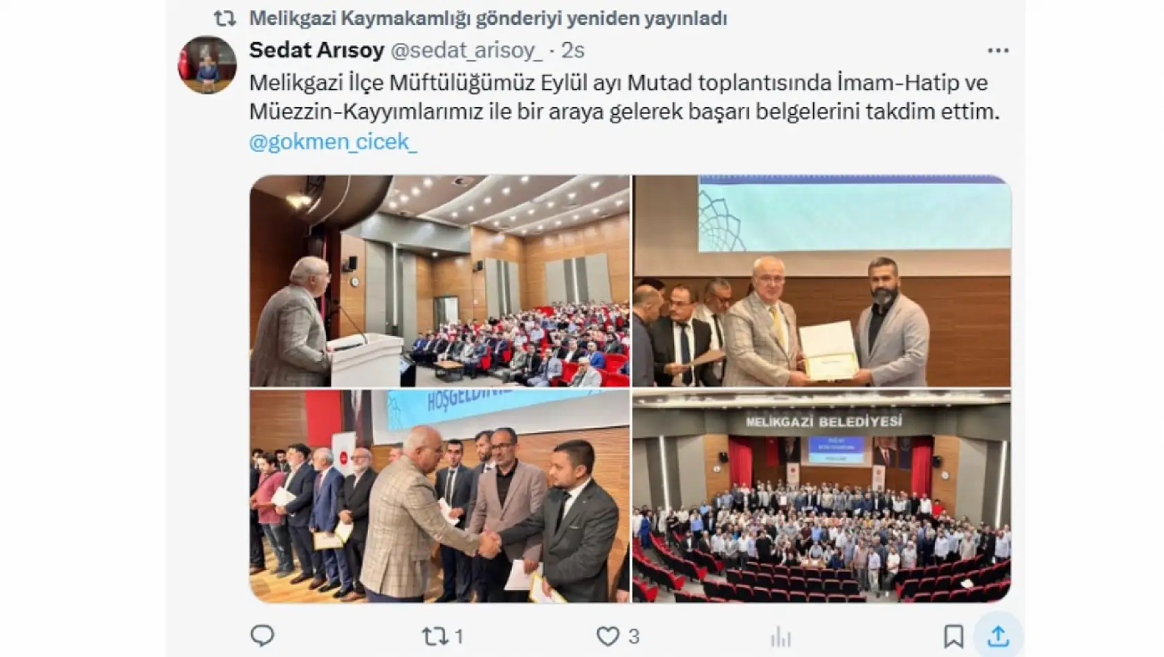 Kayseri'de sosyal medya hesaplarında 15 Eylül Pazartesi günü neler paylaşıldı?