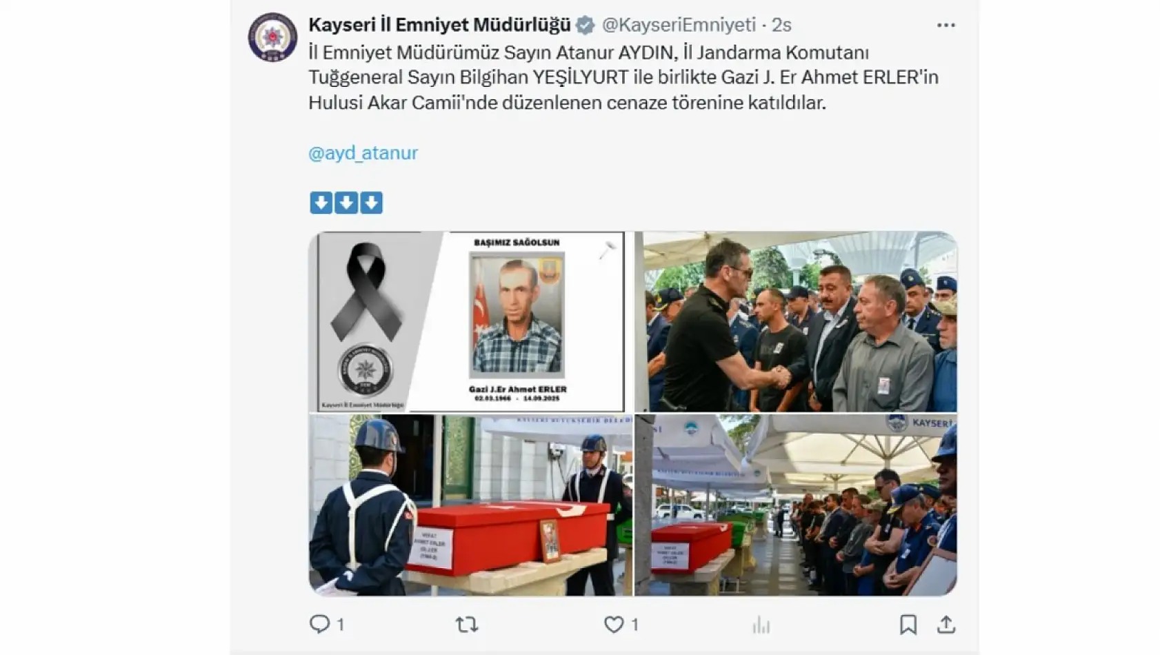 Kayseri'de sosyal medya hesaplarında 15 Eylül Pazartesi günü neler paylaşıldı?