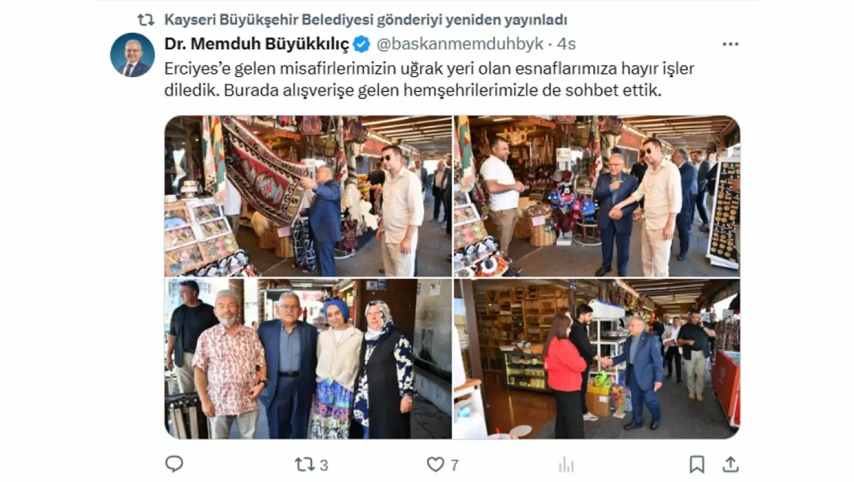 Kayseri'de sosyal medya hesaplarında 15 Eylül Pazartesi günü neler paylaşıldı?