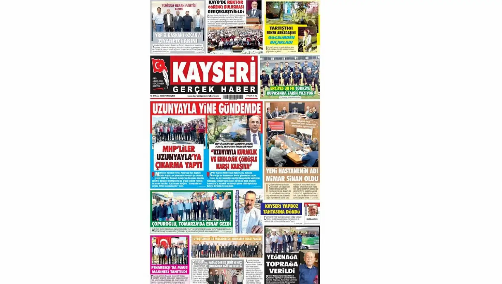 Kayseri gazeteleri 18 Eylül sabahına hangi manşetlerle çıktı?