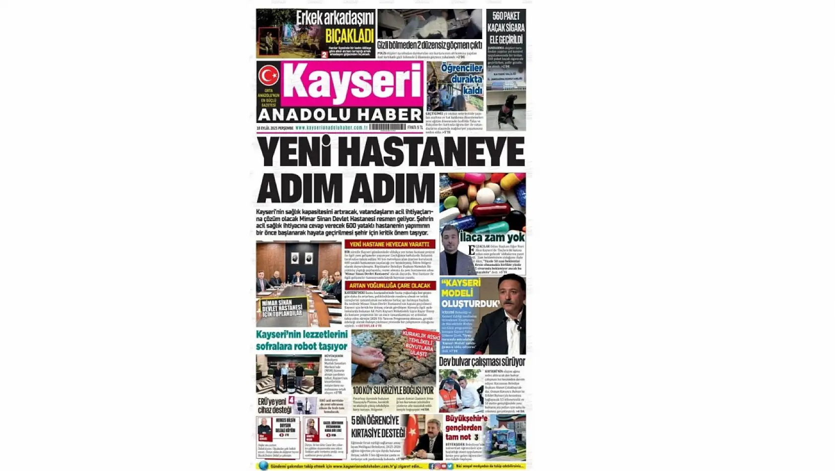 Kayseri gazeteleri 18 Eylül sabahına hangi manşetlerle çıktı?