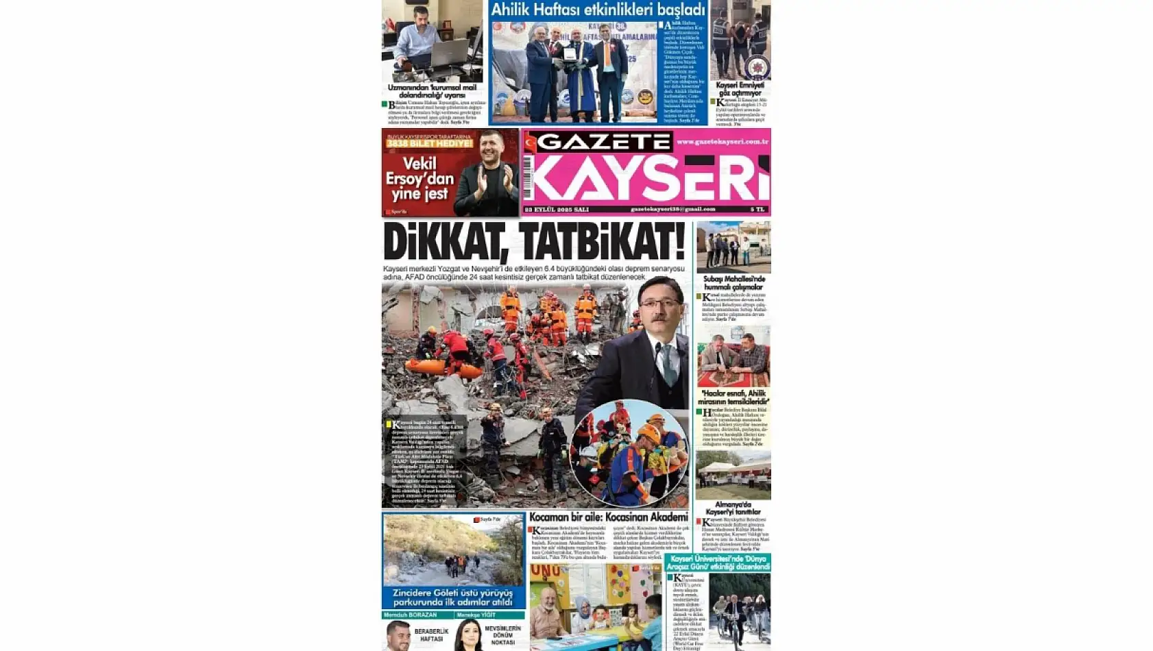 Kayseri gazeteleri 23 Eylül Salı gündemi – İşte öne çıkan manşetler!