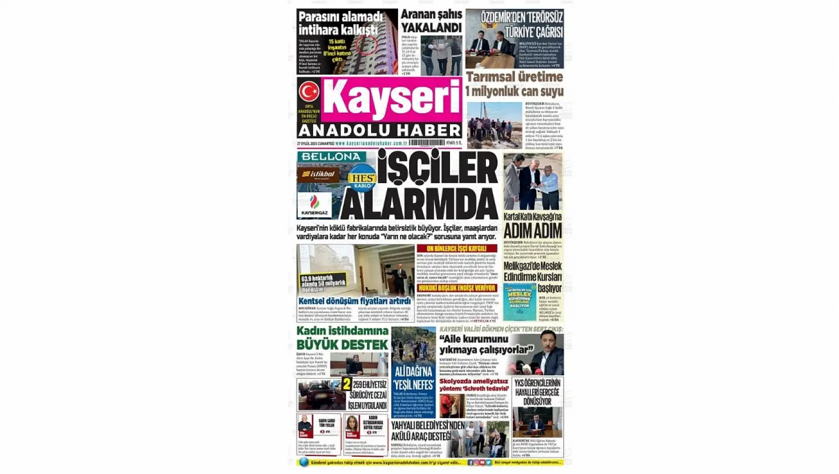 Kayseri gazeteleri 27 Eylül Cumartesi gündemi – İşte öne çıkan manşetler!