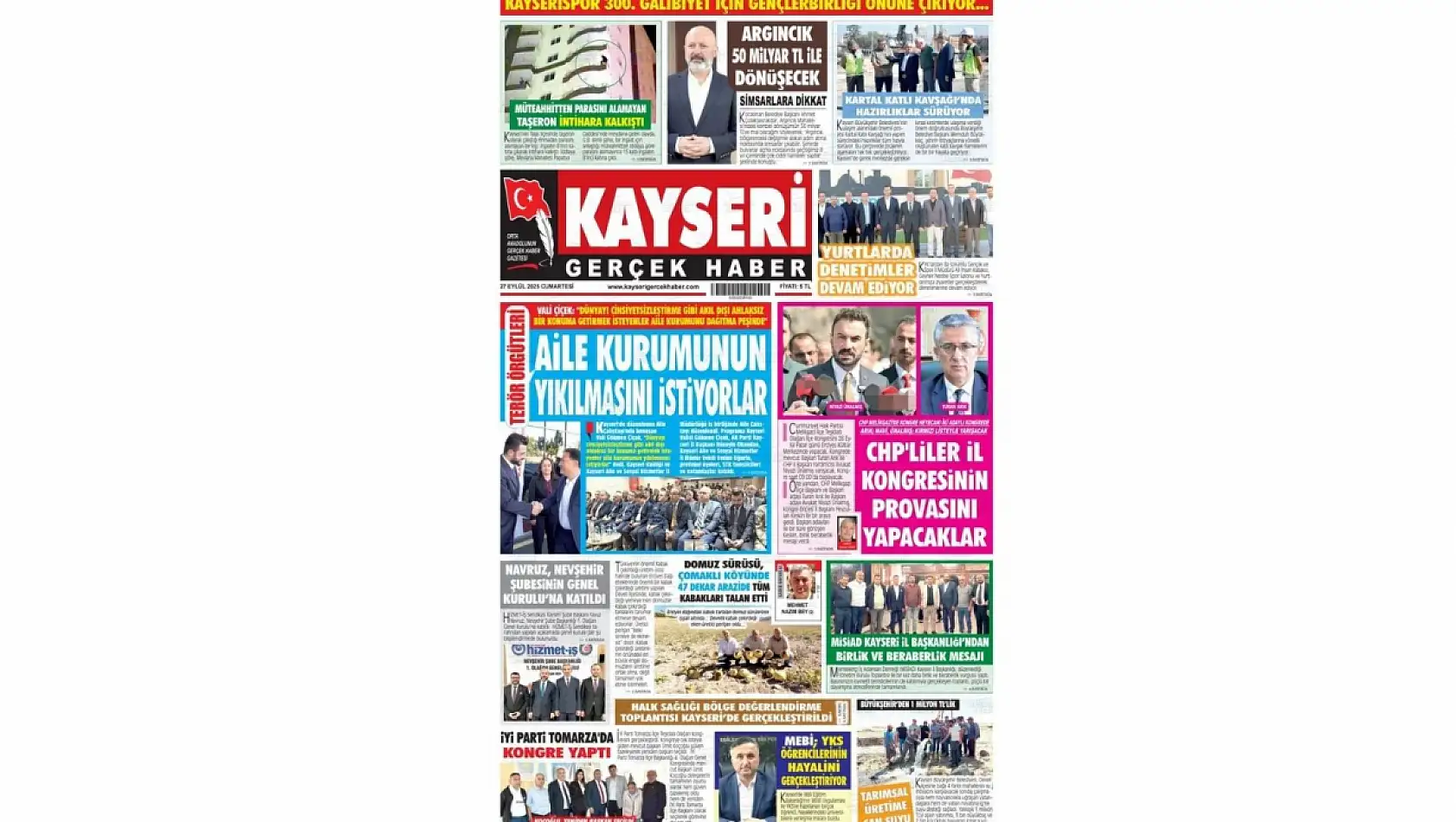 Kayseri gazeteleri 27 Eylül Cumartesi gündemi – İşte öne çıkan manşetler!