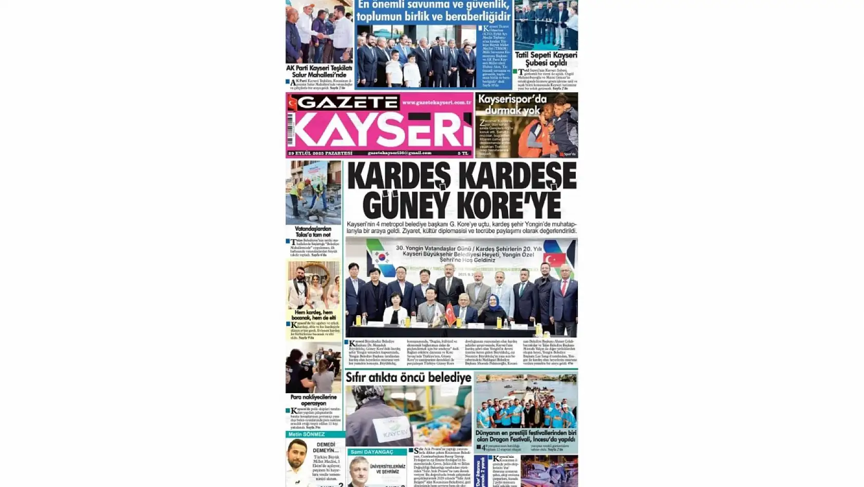 Kayseri gazeteleri 29 Eylül Pazartesi gündemi – İşte öne çıkan manşetler!