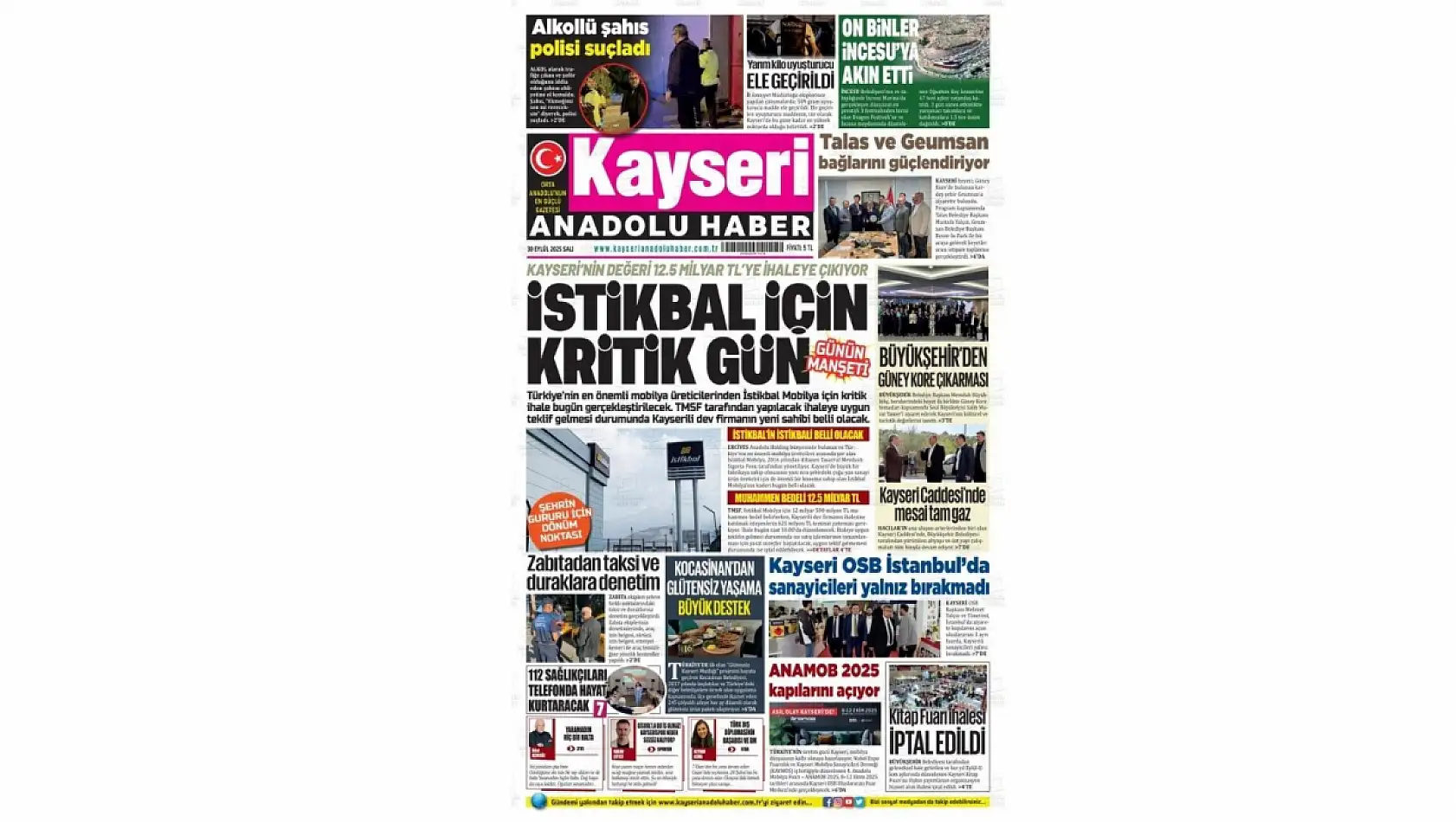 Kayseri gazeteleri 30 Eylül sabahına hangi manşetlerle çıktı?