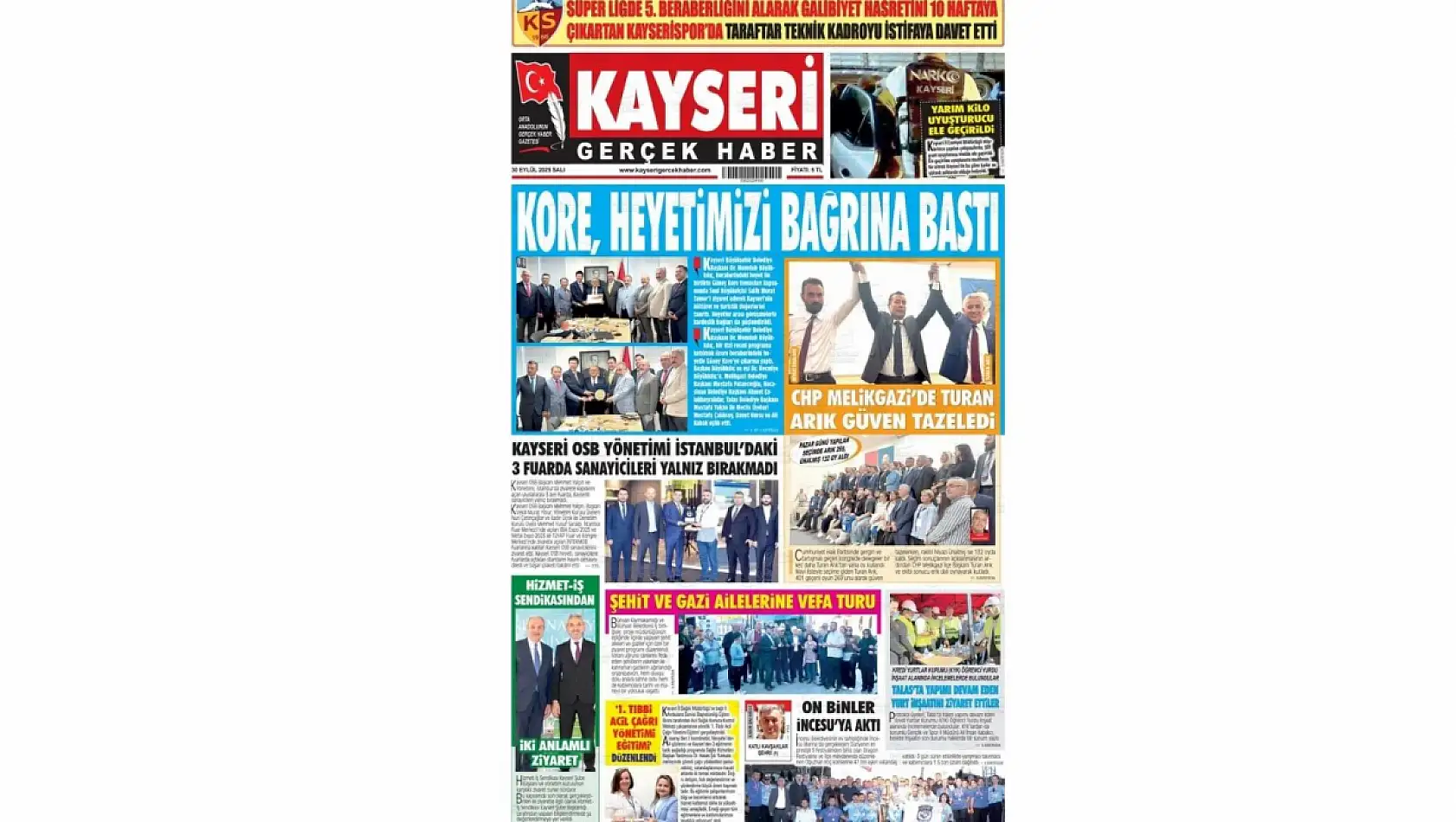 Kayseri gazeteleri 30 Eylül sabahına hangi manşetlerle çıktı?