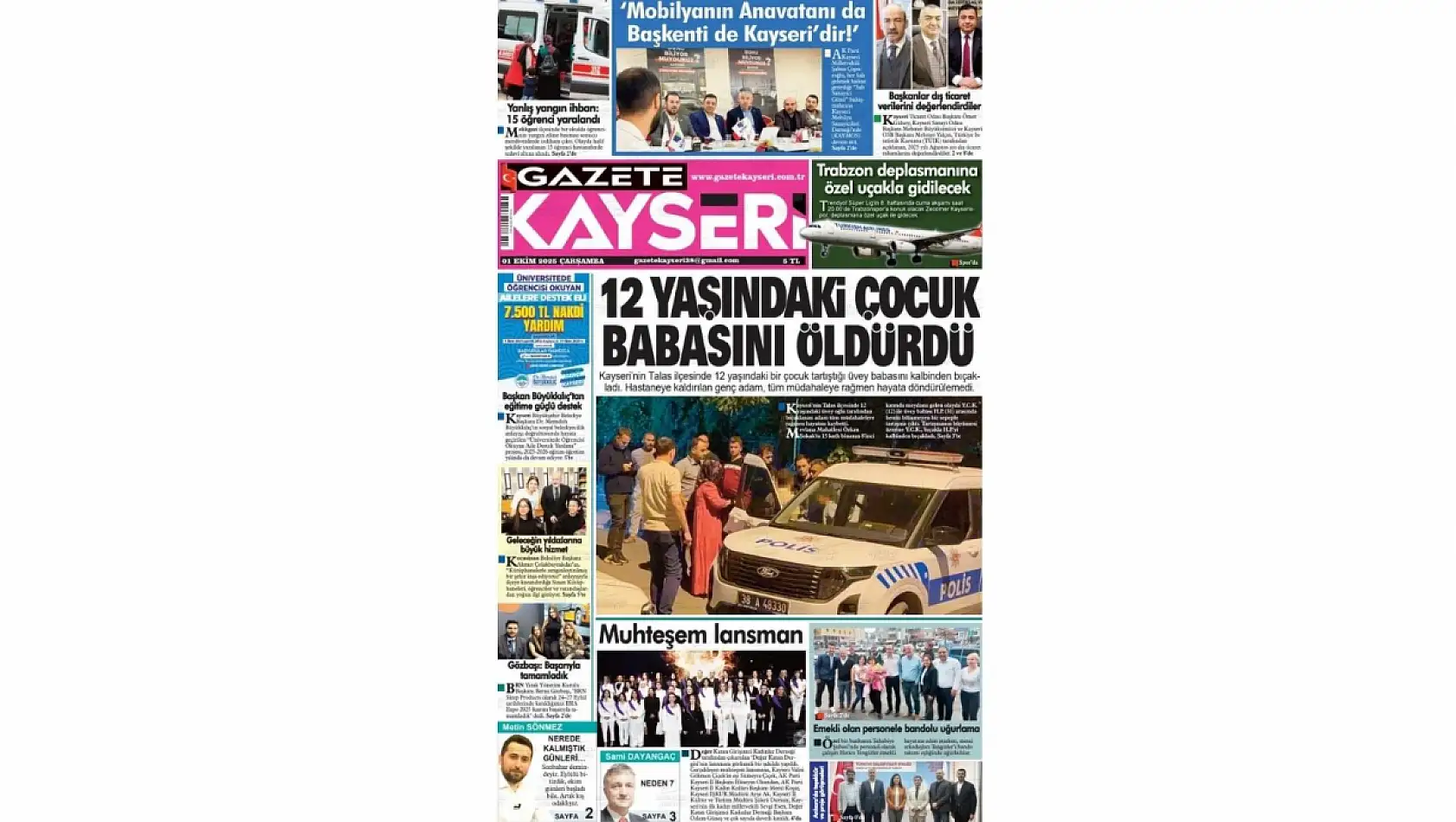 İşte Kayseri Gazetelerinde 1 Ekim Çarşamba gündemi…