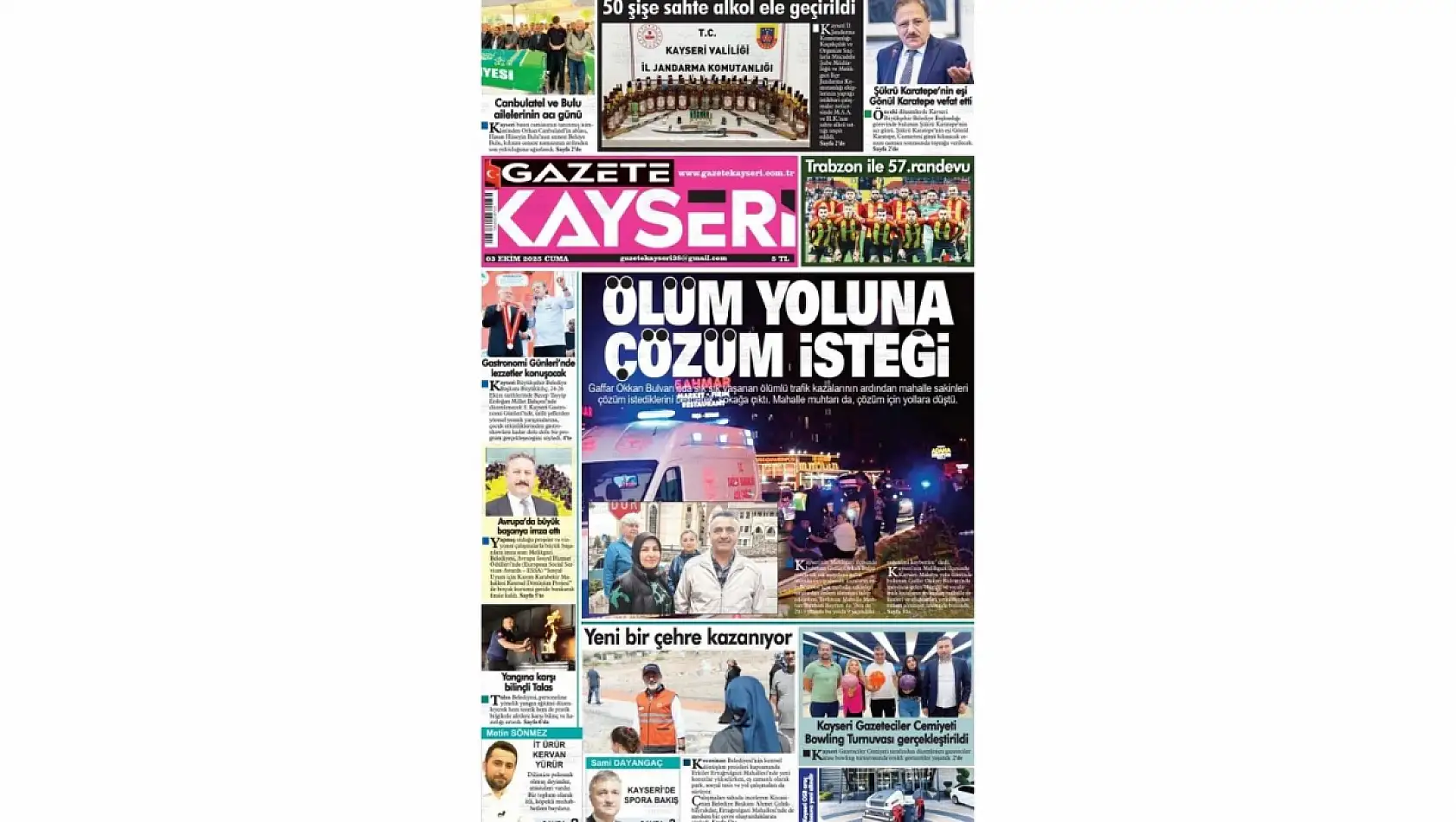 Kayseri gazetelerinde 3 Ekim'de hangi başlıklar gündem oldu?