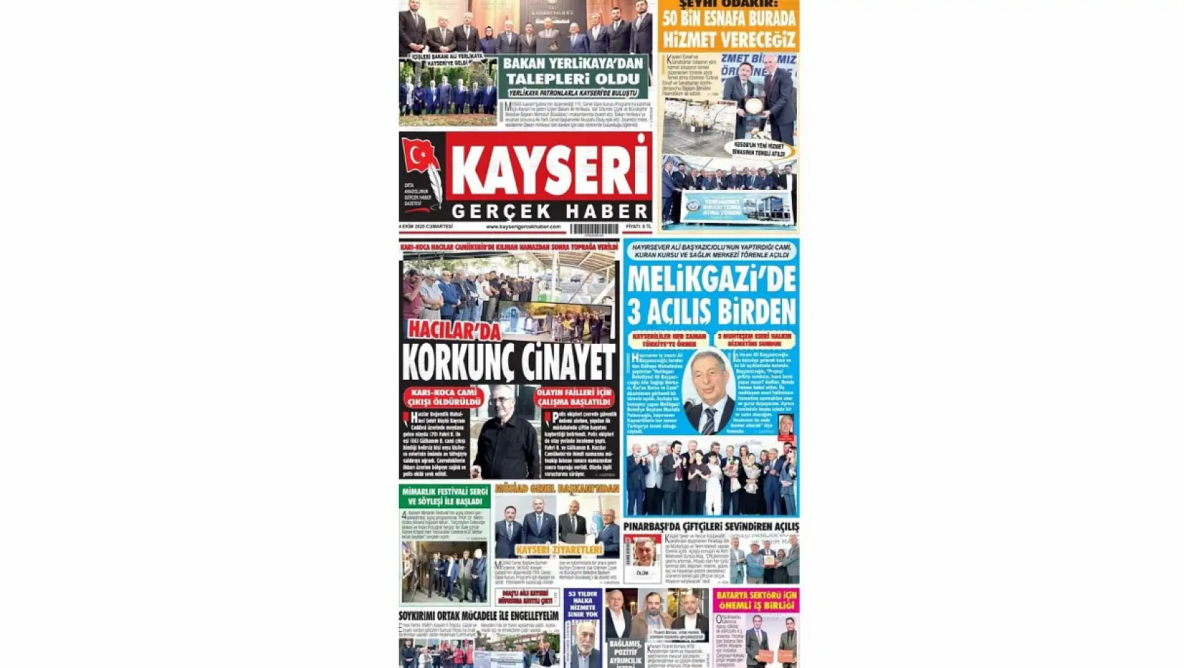 Kayseri Gazetelerinde 4 Ekim Cumartesi gündemi – Cinayet ve Vergi rekortmenleri...