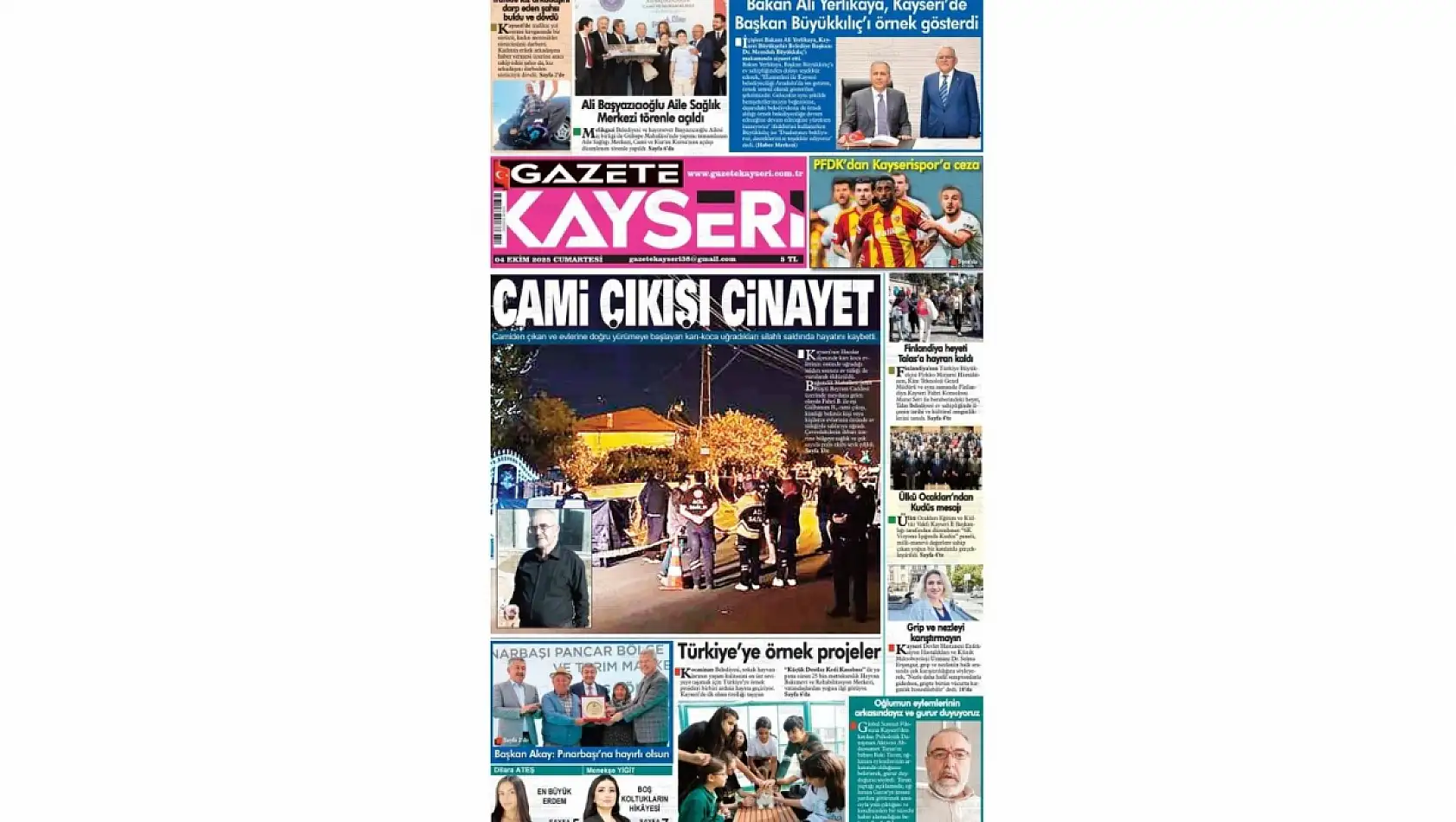 Kayseri Gazetelerinde 4 Ekim Cumartesi gündemi – Cinayet ve Vergi rekortmenleri...