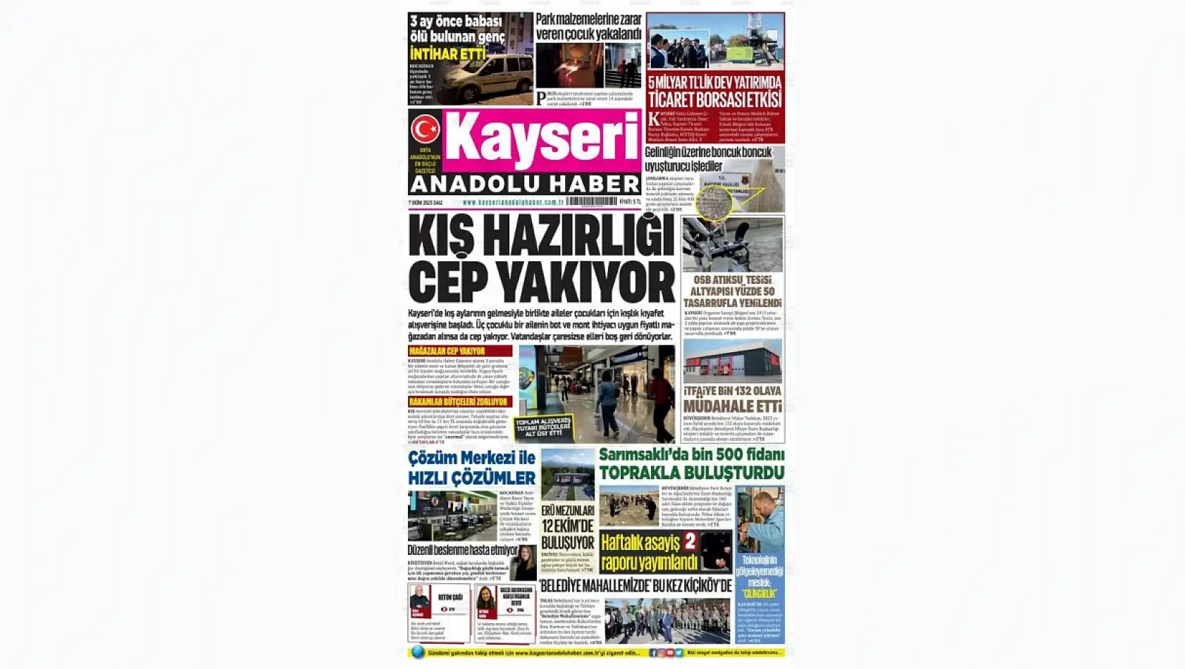İşte Kayseri Gazetelerinde 7 Ekim Salı gündemi…