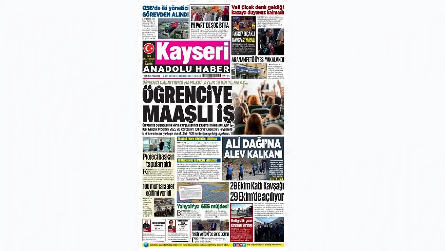 Kayseri gazeteleri 9 Ekim Perşembe gündemi – İşte öne çıkan manşetler!