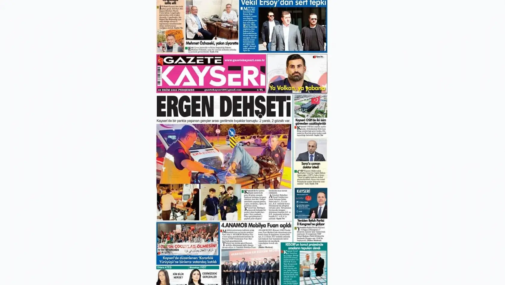 Kayseri gazeteleri 9 Ekim Perşembe gündemi – İşte öne çıkan manşetler!