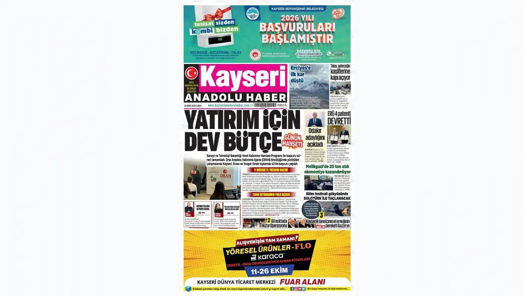 Kayseri gazetelerinde 10 Ekim'de hangi başlıklar gündem oldu?