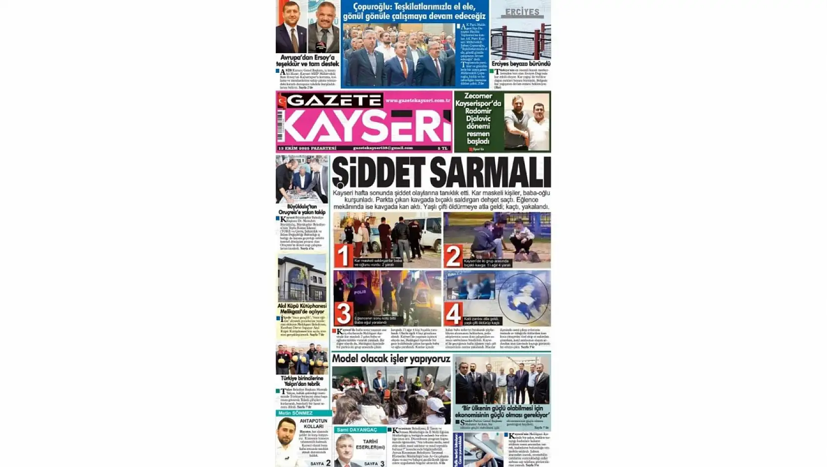 İşte Kayseri gazetelerinde haftanın ilk günü öne çıkan başlıklar - 13 Ekim 2025