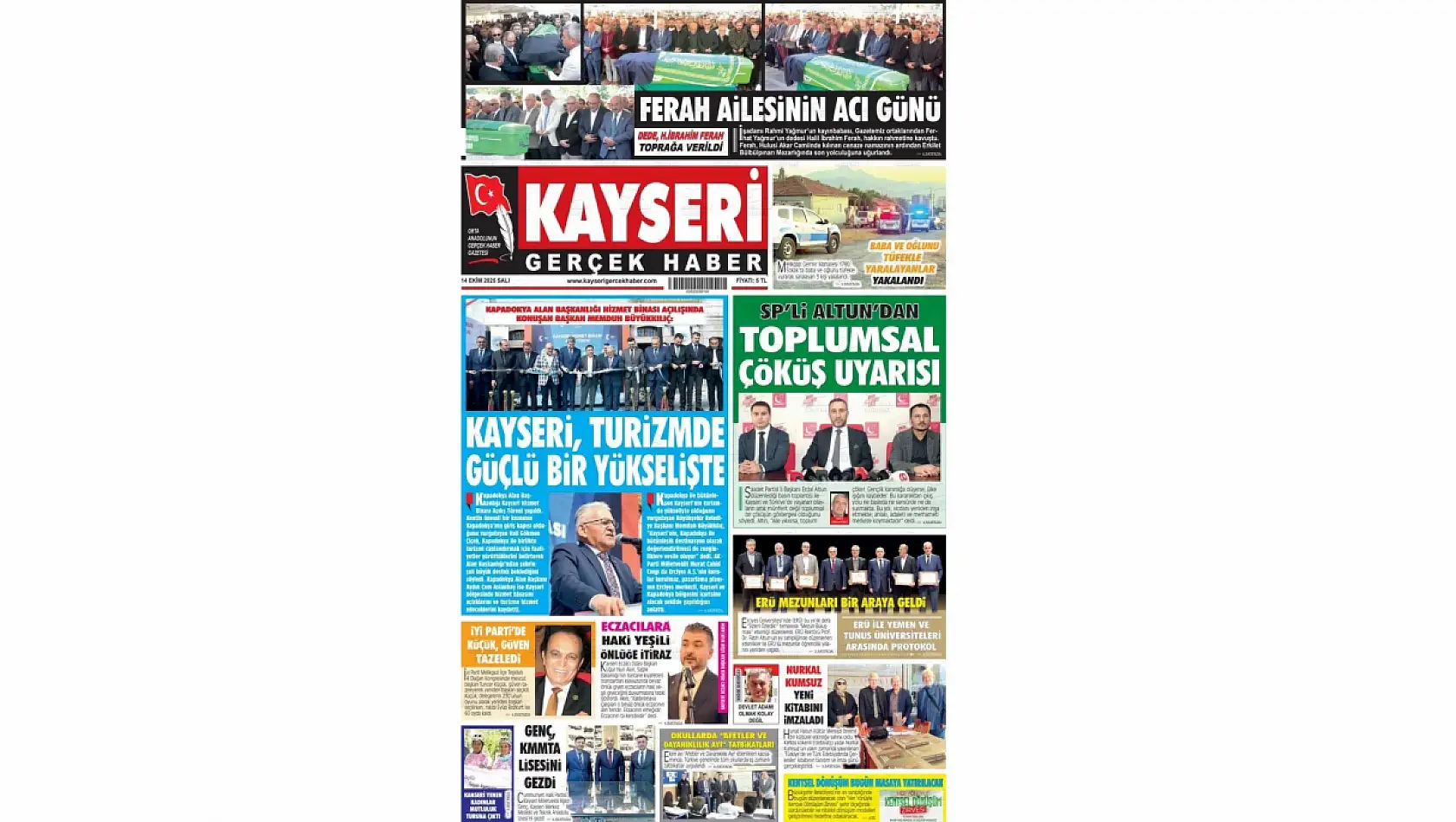 Kayseri gazetelerinde 14 Ekim'de hangi başlıklar gündem oldu?