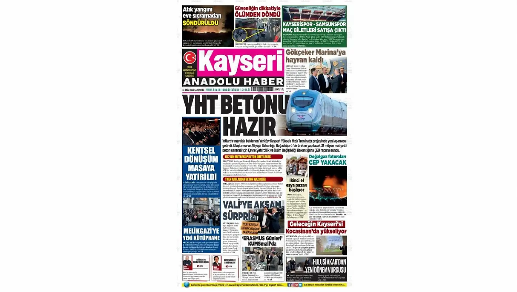 Kayseri gazeteleri 15 Ekim Çarşamba gündemi – İşte öne çıkan manşetler!