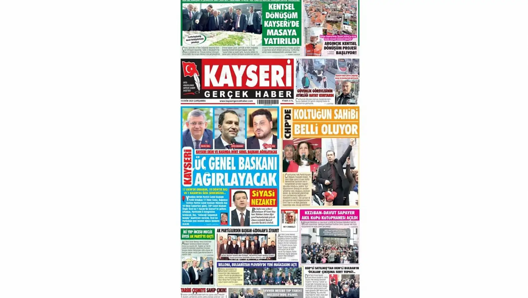 Kayseri gazeteleri 15 Ekim Çarşamba gündemi – İşte öne çıkan manşetler!