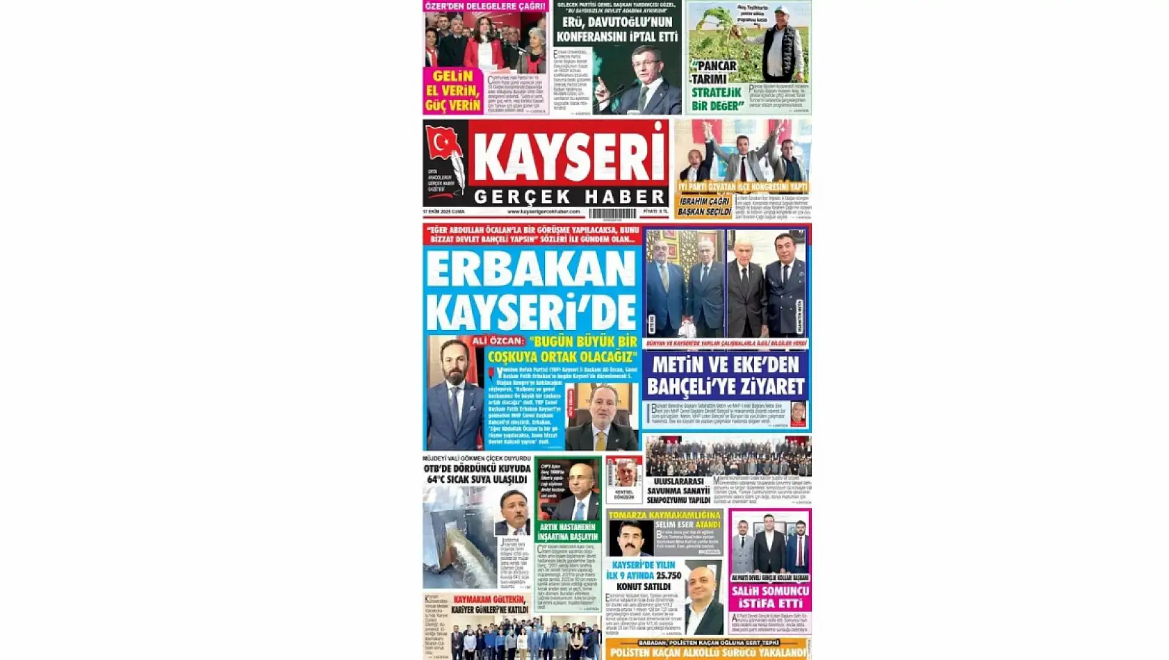 Kayseri gazeteleri 17 Ekim Cuma gündemi – İşte öne çıkan manşetler!