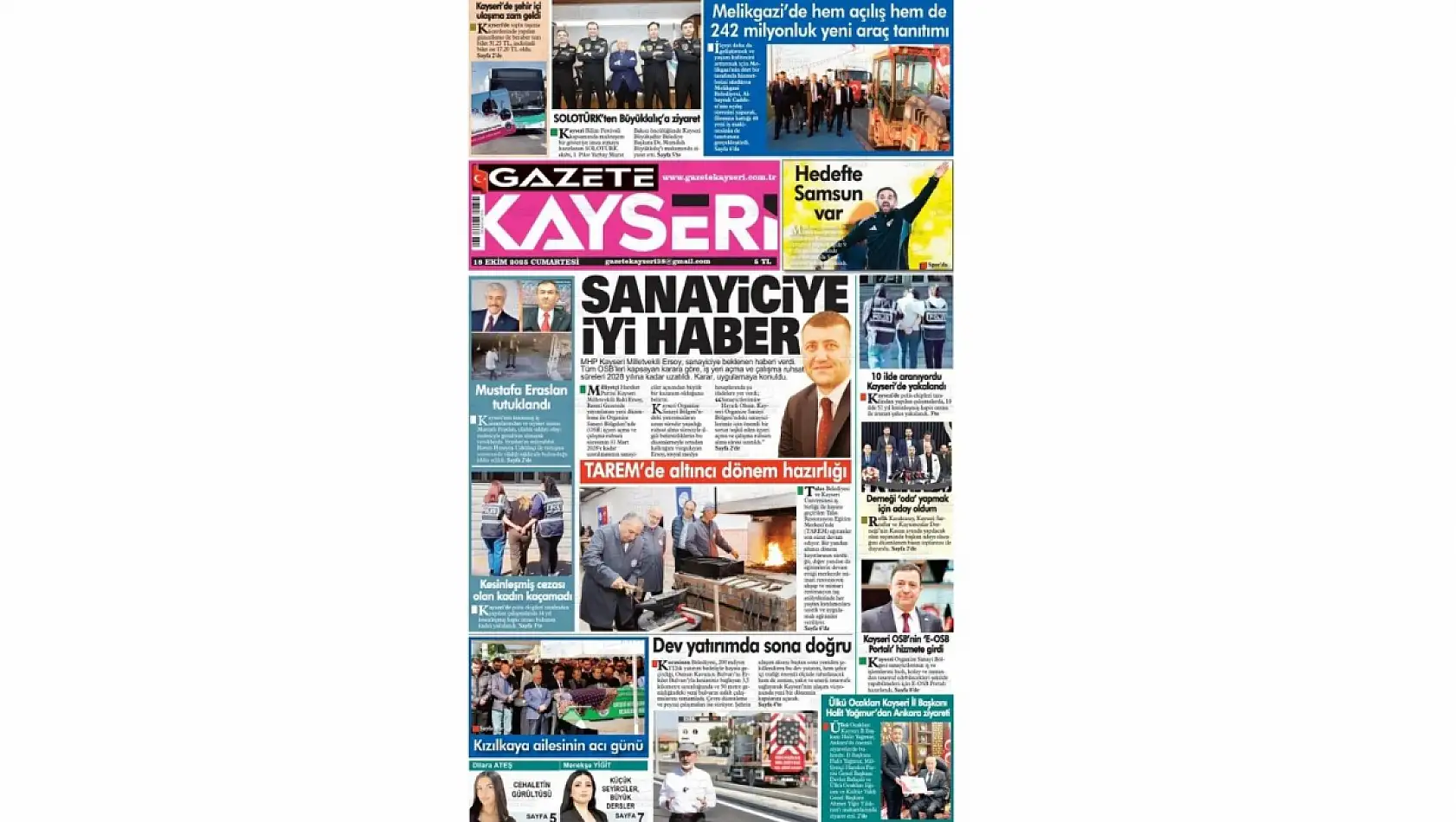 Kayseri Gazetelerinde 18 Ekim Cumartesi gündemi – Müjde, Melikgazi ve CHP Kayseri...