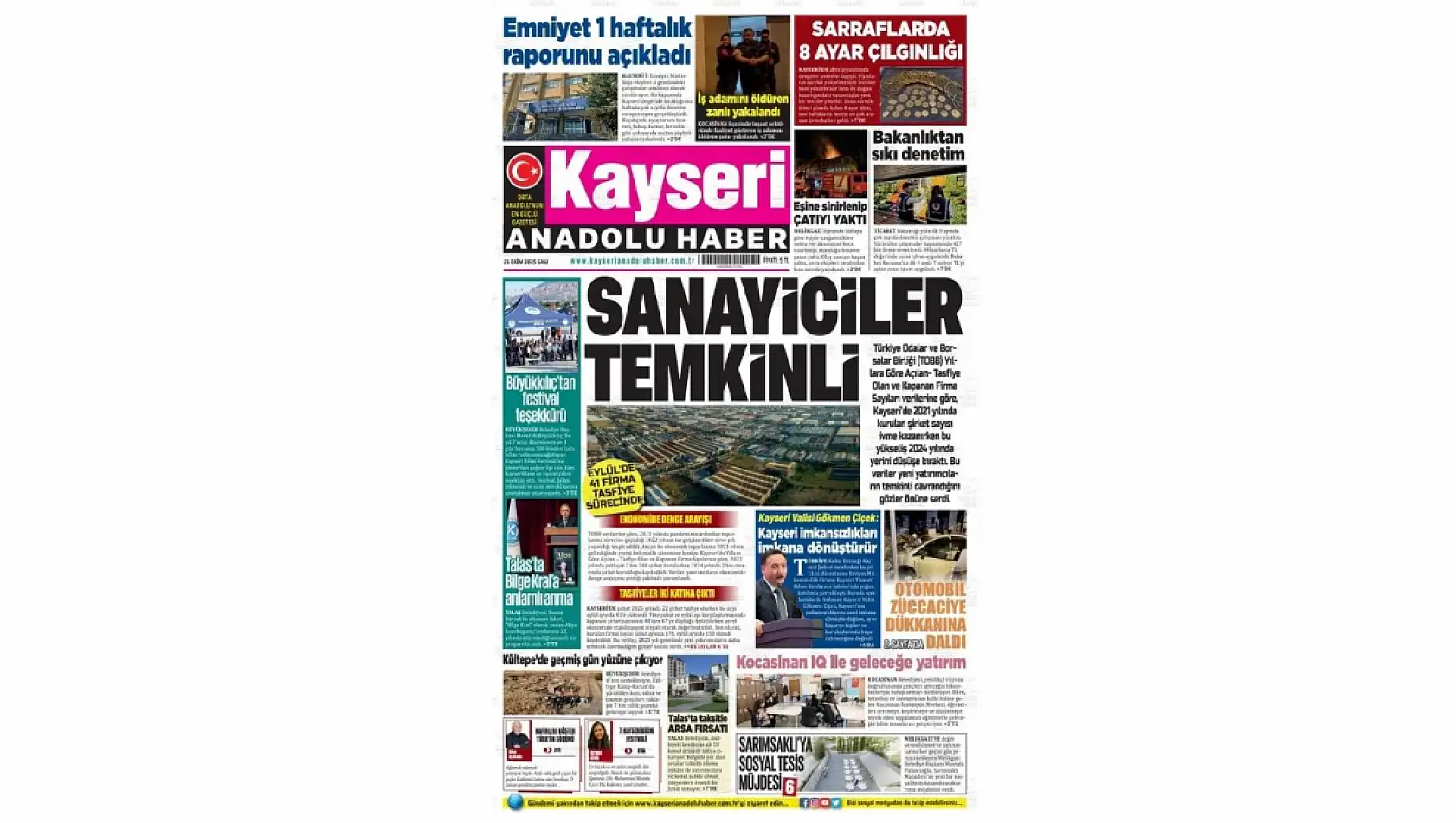 Kayseri gazeteleri 21 Ekim Salı gündemi – İşte öne çıkan manşetler!