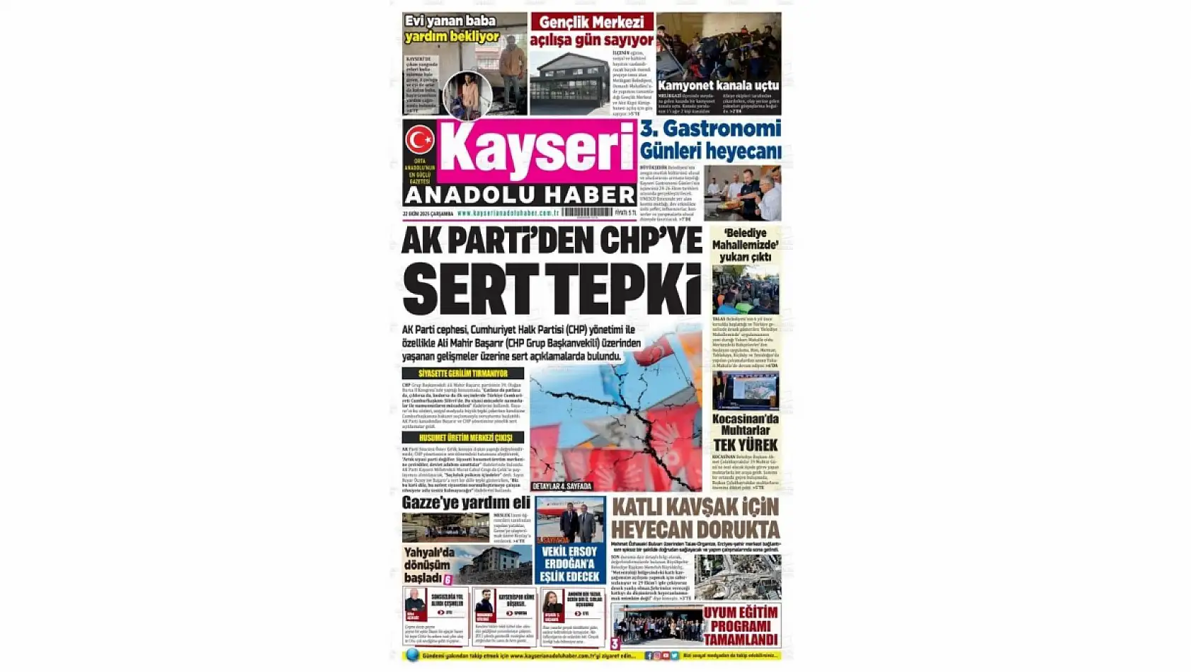 İşte Kayseri Gazetelerinde 22 Ekim Çarşamba gündemi…